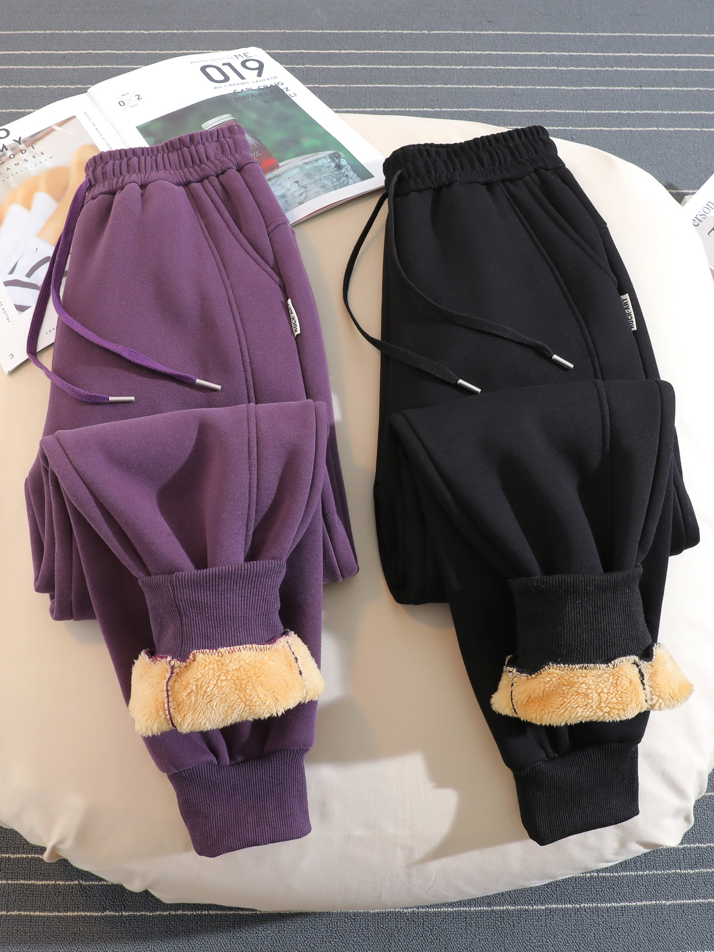 加绒运动裤女秋冬季2025新款宽松束脚哈伦裤显瘦加厚羊羔绒卫裤子