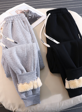 羊羔绒运动裤女秋冬2025新款宽松束脚加绒加厚保暖棉裤休闲卫裤子