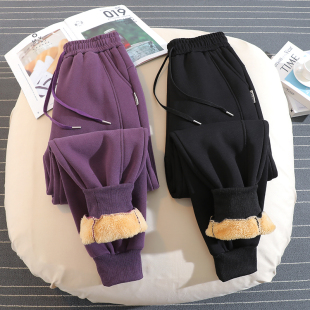 显瘦加厚羊羔绒卫裤 加绒运动裤 宽松束脚哈伦裤 2025新款 子 女秋冬季