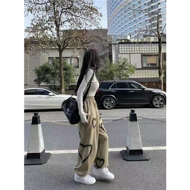 裤子女学生宽松运动束脚裤原宿风显瘦长裤春秋白色高腰休闲阔腿裤