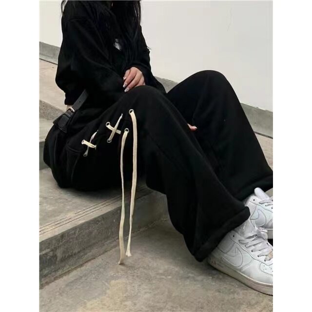 阔腿裤女学生韩版宽松春秋22新款高腰显瘦直筒vibe风休闲裤子女潮