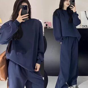 加绒卫衣长裤 慵懒休闲大码 宽松时尚 秋冬学生韩版 两件套女 胖mm套装