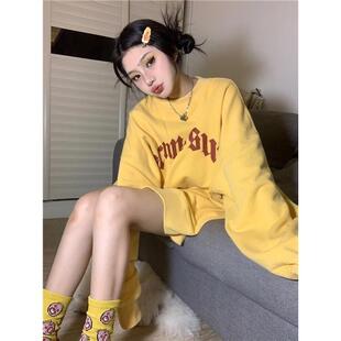 新款 宽松情侣外套 复古雪花字母圆领加绒卫衣女秋冬季 oversize美式