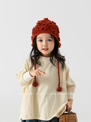 Детская шерстяная красная зимняя демисезонная вязаная шапка