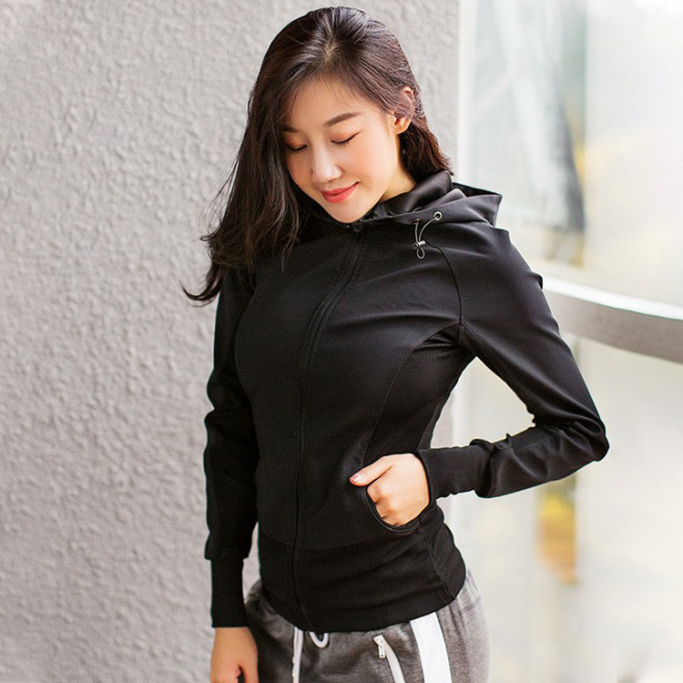 早安德玛黑色弹力帅气修身快干运动卫衣外套女 BF风透气韩版秋冬