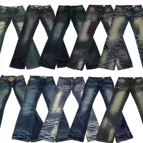 Da Foreign Trade Vintage Denim Y2K Millennial Style Mid-Low Waist Wide-Leg Flared Floor-Length Pants Da