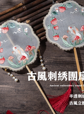 古风流苏刺绣团扇舞蹈汉服长柄