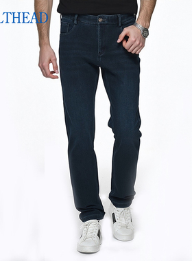 FALTHEAD 25年冬季男士直筒牛仔裤加绒加厚蓝色长裤水洗宽松大码