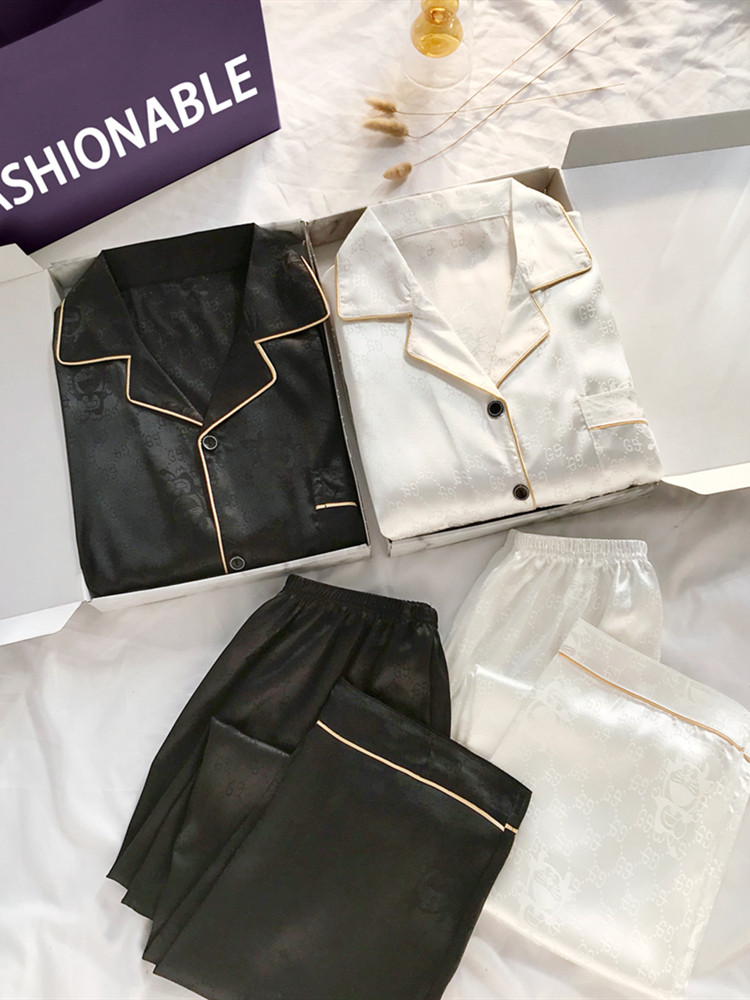 커플 잠옷 여성 봄 가을 얼음 실크 긴 소매 진짜 실크 플러스 사이즈 남성 웨어러블 홈 의류 여름 정장