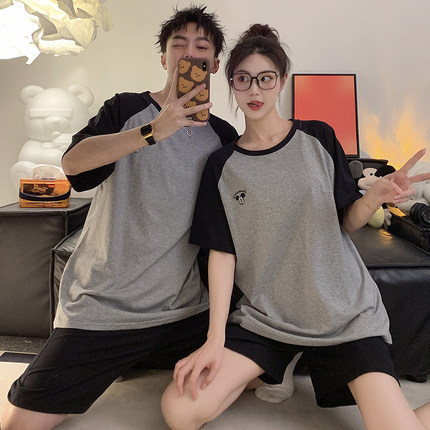 情侣睡衣男士春秋夏季薄款短袖短裤女纯棉布料100全棉家居服套装