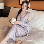 女款 夏款 长袖 冰丝睡衣套装 春秋季 2024新款 薄款 简约性感纯色家居服