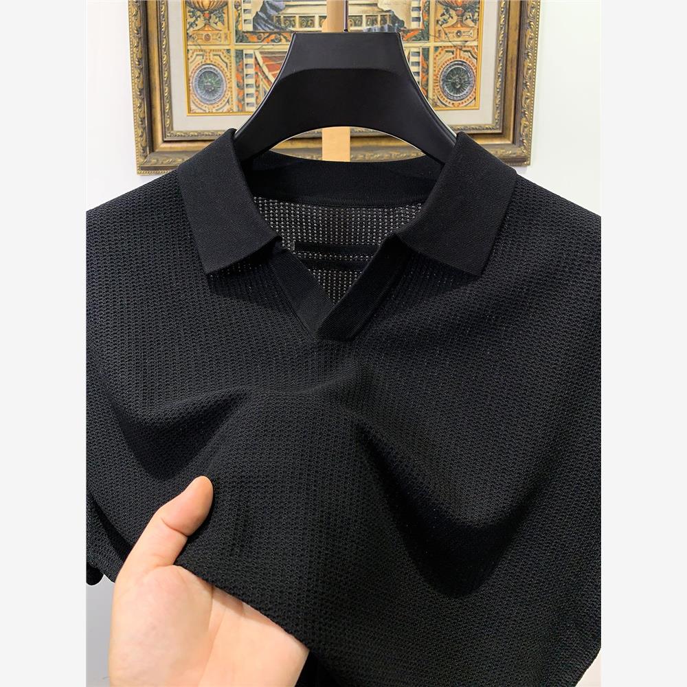 v领针织短袖t恤男高端桑