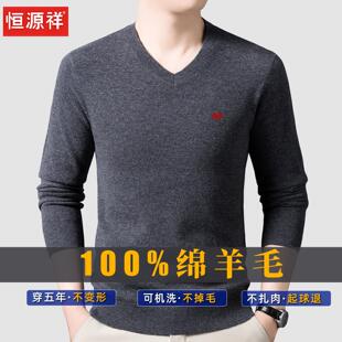 恒源祥100纯羊毛男士半高领圆新款加厚打底衫中青年针织羊绒毛衣