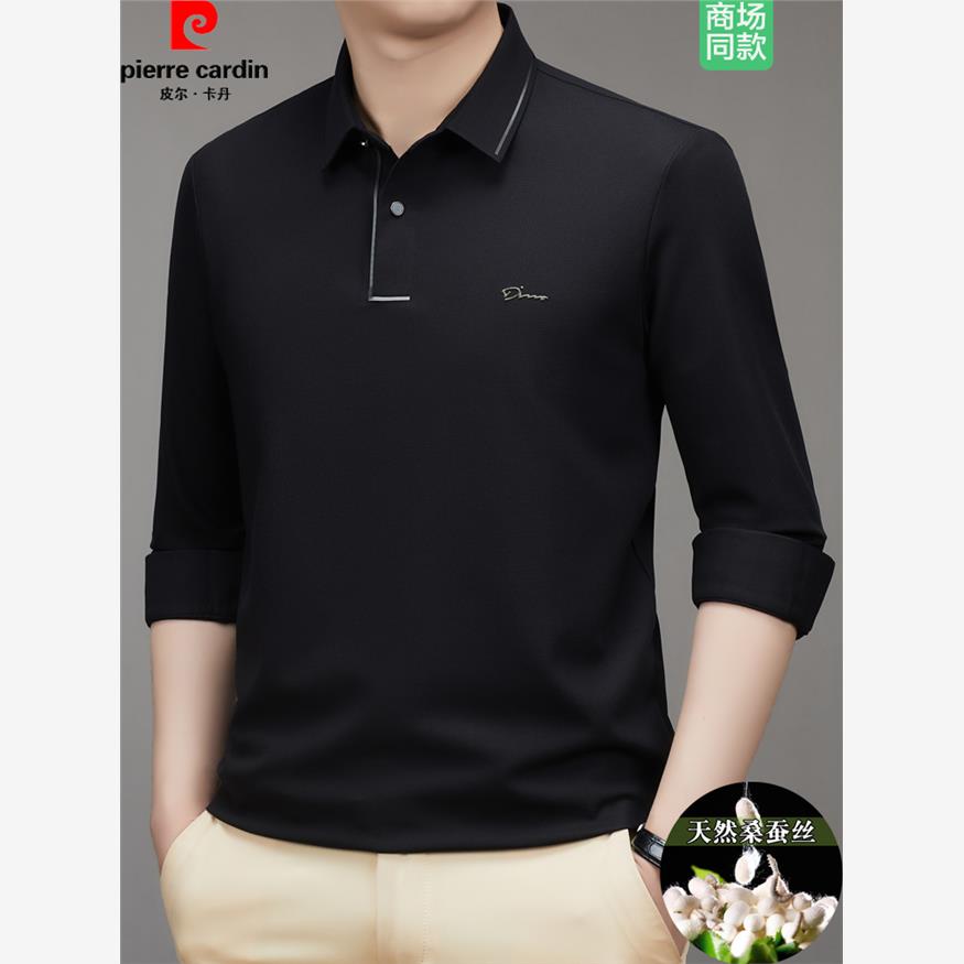 皮尔卡丹桑蚕丝长袖t恤男