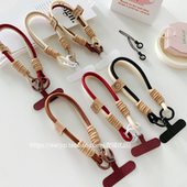 高级撞色酒红米白卡其棕色尼龙手机挂绳短款 挂手腕防丢手机链手提