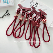 新款 可手提固定垫片手机链挂手腕防丢防摔 酒红色尼龙手机挂绳短款