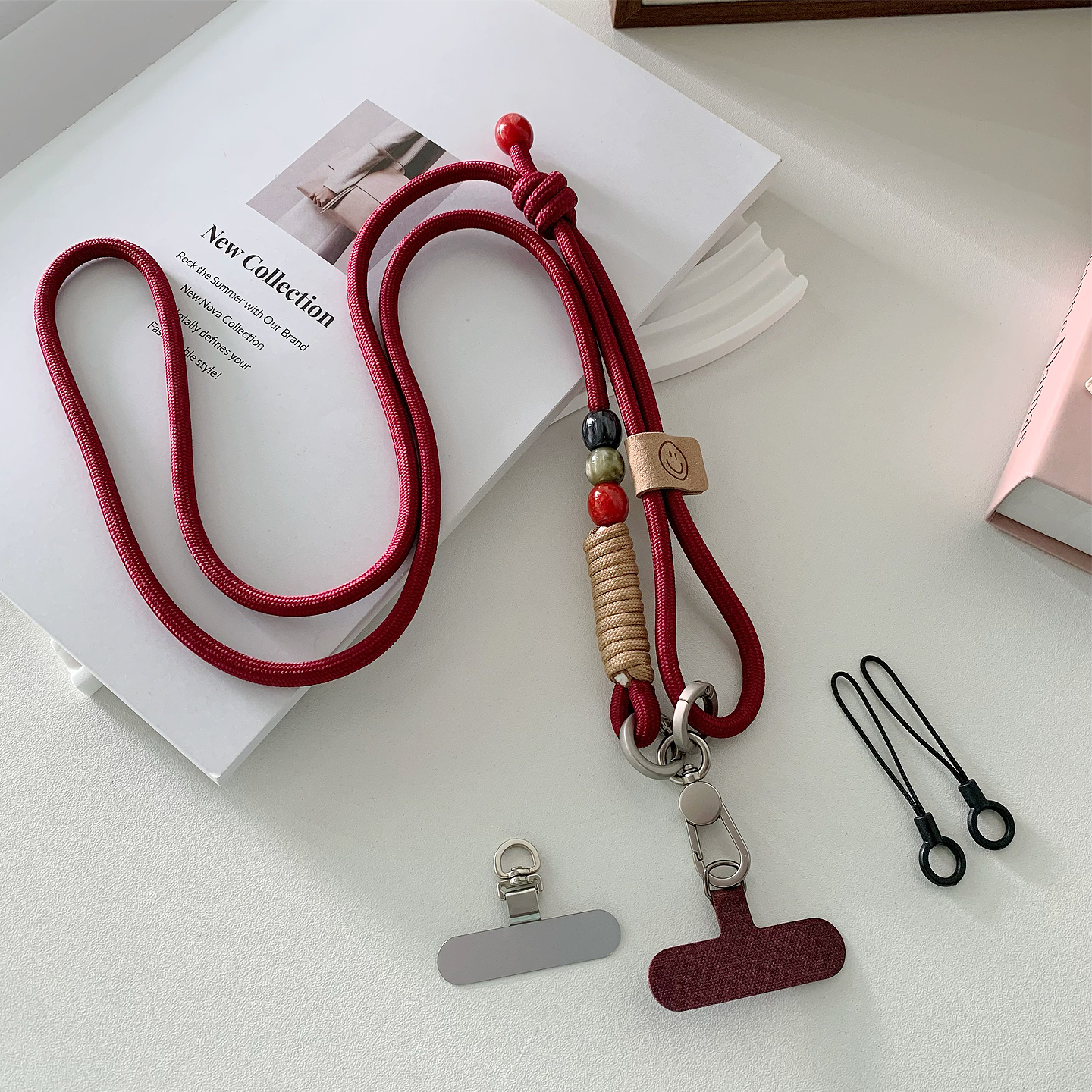 高级感时尚酒红色手机挂绳斜挎斜背可调节防盗手机链垫片挂脖防盗,3C数码配件,手机挂件/手机链,淘宝优惠券,粉丝福利购,淘宝优惠卷