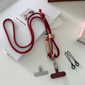 高级感时尚 酒红色手机挂绳斜挎斜背可调节防盗手机链垫片挂脖防盗