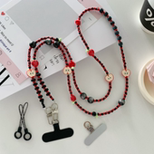 好看红色黑色小苹果串珠手机挂绳斜挎可背创意垫片手机链肩背挂件