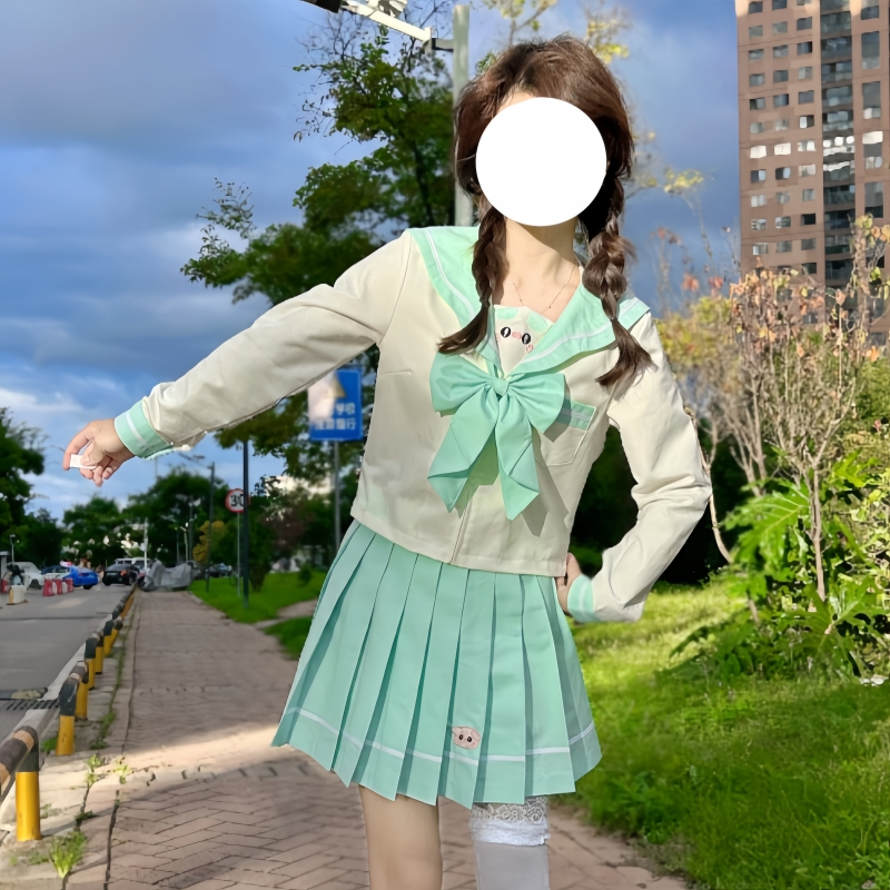 寻野原创海盐小猪绿色jk制服水手校服长短袖正统学院风学生女装