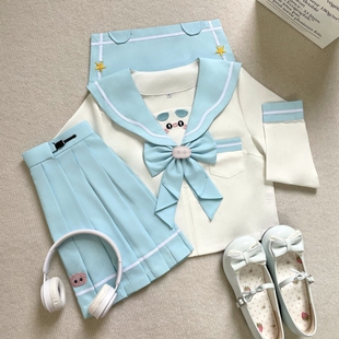 寻野原创海盐小猪绿色jk制服水手校服长短袖正统学院风学生女装
