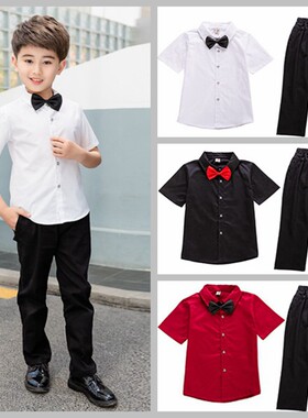 夏季男童短袖衬衣黑色演出服