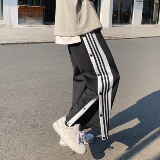 ins韩版春装新品裤长裤条纹运动休闲裤男士男装扣子-KZ13-p35，男装休闲裤，星座601-1