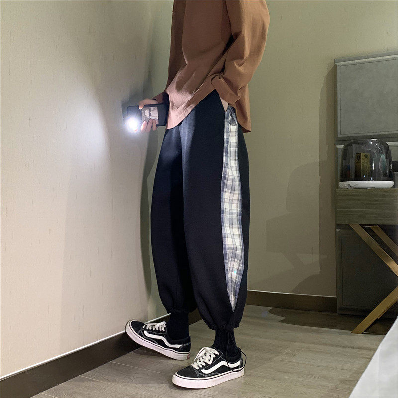 Spring and autumn pants men's trendy plaid pants Leggings loose sports and leisure pants