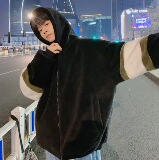 秋冬男士港风ins潮流毛绒加厚棉服宽松羊羔毛保暖连帽棉衣男外套，男装棉衣，星座601-1