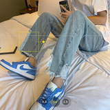 破洞牛仔裤男女2021百搭休闲直筒浅蓝色磨破老爹裤-NZ0667-p40，男装牛仔裤，星座601-1