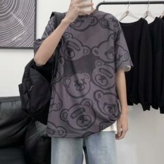 Summer Harajuku bear manyin short sleeve t-shirt men's fashion brand loose lovers leisure half sleeve