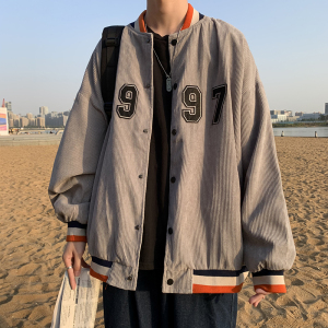 21新款ins港风灯芯绒立领拼色夹克春季男女炸街棒球服-JK96-p55图片