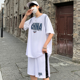 运动休闲套装男假两件短袖t恤短裤两件套嘻哈篮球服~TZ55-p45，男装休闲套装，星座601-1