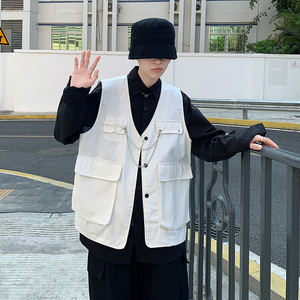 工装背心男韩版潮流港风ins机能黑暗系男装宽松坎肩战术马甲外套图片