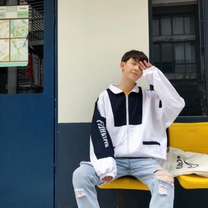 拼色工装外套男潮牌街头嘻哈宽松bf港风帅气网红夹克-W115-p55图片
