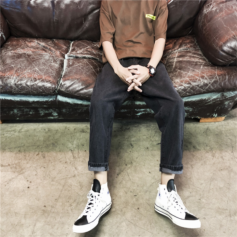 牛仔裤男士潮牌阔腿直筒宽松韩版潮流港风复古老爹九分裤子,男装牛仔裤,星座601-1