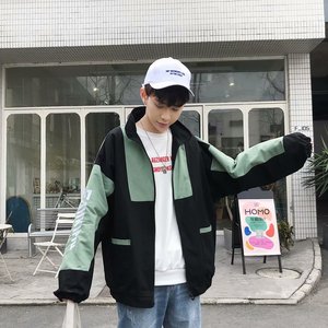 拼色工装外套男潮牌街头嘻哈宽松bf港风帅气网红夹克-W115-p55图片