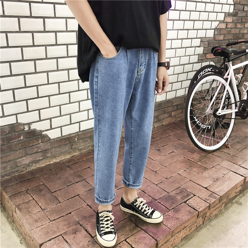 2021春秋牛仔裤男宽松9九分直筒ins港风坠感阔腿裤601-1-813-P35图片