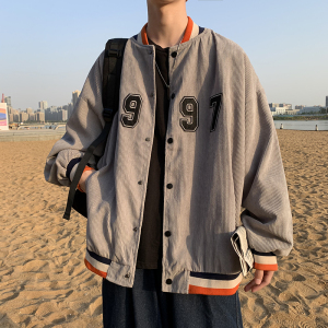21新款ins港风灯芯绒立领拼色夹克春季男女炸街棒球服-JK96-p55图片