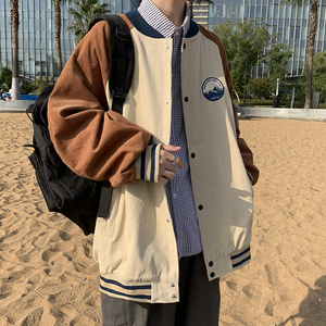 潮流ins港风宽松立领拼色夹克春季男女炸街棒球服-JK995-p58图片