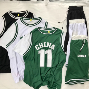 短袖套装假两件套篮球运动体恤男t恤短裤涤纶训练服跑步健身-p40图片