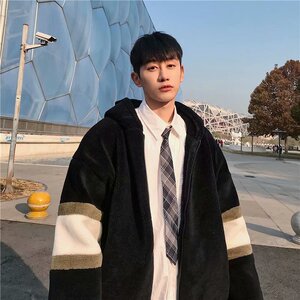 秋冬季羊羔毛棉衣外套男韩版潮潮流帅气加绒加厚宽松休闲棉袄图片
