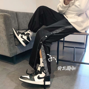 复古排扣裤子男潮流ins直筒抽绳束脚运动休闲裤长裤-k2910-p35图片