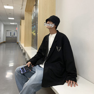 高级感西装设计感翻领别针小西装外套男潮炸街痞帅落肩西服图片