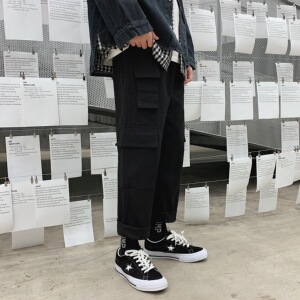 多口袋春秋季潮牌休闲长裤韩版宽松港风直筒裤潮流工装裤子图片