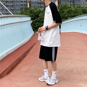 夏季套装男潮牌搭配时尚短袖t恤潮流帅气宽松休闲运动短裤两件套图片