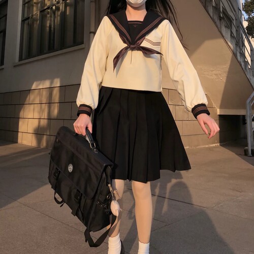 jk三本百褶格裙学院全套中间服