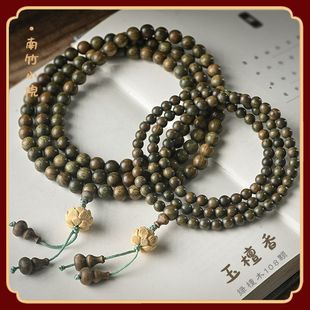 绿檀木手串檀香木108颗佛珠手链黄杨木莲花男女情侣多圈项链念珠