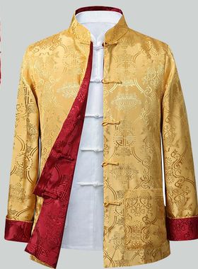 春秋唐装外套男夹克爸爸装中国风中老年双面穿爷爷复古装宴会礼服