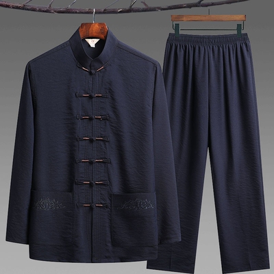 中老年人唐装男长袖太极服爷爷装